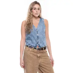 COLOR BLUE - Chaleco En Denim Con Botones En Frente