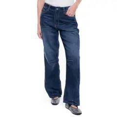 COLOR BLUE - Medium Waist Wide Leg Jeans Tono Oscuro