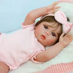 GENERICO - Muñeca Bebé Real Reborn 45 Cm + Accesorios Moño y Body Rosa