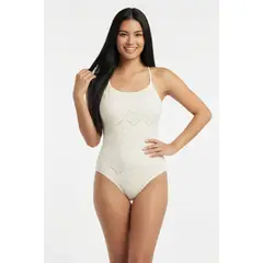 LILI PINK - Vestido de baño estilo enterizo con textura de ojalillo