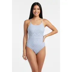 LILI PINK - Vestido de baño estilo enterizo con textura de ojalillo