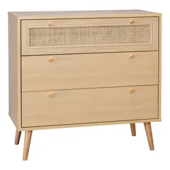 GENERICO - Cómoda Cajonera Top Living 3 Cajones Símil Madera Con Detalle En Ratán Color Marrón