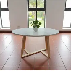 GENERICO - Mesa De Centro Nordica Ovalada BLANCO MARMOLIZADO Sala Auxiliar Decoración Moderna