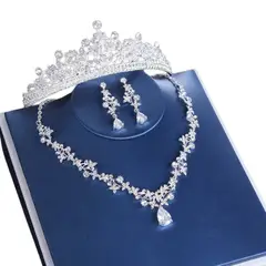 GENERICO - Set Corona Aretes Y Collar Cristal Tiara Mujer Quinceañera Novia