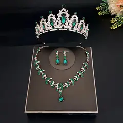 GENERICO - Set Corona Tiara Collar Y Aretes Cristal Mujer Quinceañeras Novia