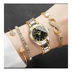 GENEVA - HERMOSO RELOJ DE LUJO ACERO INOXIDABLE DORADO Y PLATA