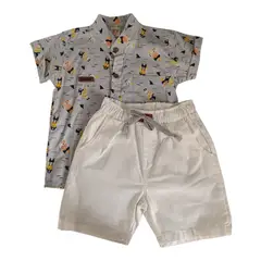 BABY MAS - Conjunto Ropa para Niño Camisa Estampada y Pantaloneta Beige – TL 6
