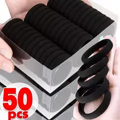 GENERICO - Bandas Ligas Colitas Negras Para Cabello 20mm Elásticas X50u Negro Lisa