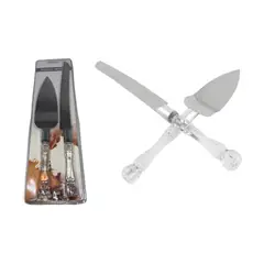 MAZUGI - Juego Cuchillo + Pala Espatula Acero Ponque Boda Matrimonio Plateado