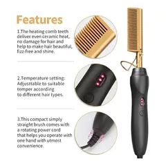 GENERICO - Peine Alisador Cepillo Plancha Cabello Pelo Gold Ceramico