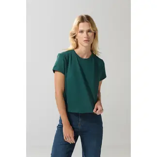 KOAJ - Camiseta manga corta verde oscura con cuello redondo Mujer