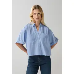 KOAJ - BLUSA/ALGODON/UNICOLOR CAMISERA/MANGACORTA/BOLSILLOS Mujer