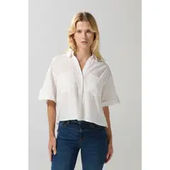 KOAJ - BLUSA/ALGODON/UNICOLOR CAMISERA/MANGACORTA/BOLSILLOS Mujer