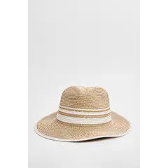 KOAJ - Sombrero kaki fedora con ala plana y contr Mujer
