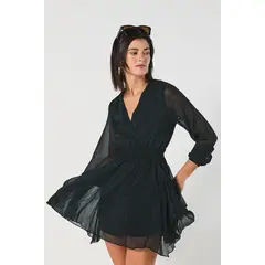 KOAJ - Vestido corto unicolor con manga larga y e Mujer