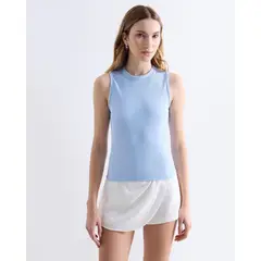 SEVEN SEVEN - Camiseta Larga En Rib Para Mujer Celeste