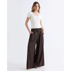 SEVEN SEVEN - Pantalón Palazzo Tiro Alto Para Mujer Café