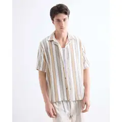 SEVEN SEVEN - Camisa Oversize Resort A Rayas Para Hombre Beige