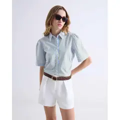 SEVEN SEVEN - Blusa Corta Con Rayas Verticales Para Mujer Azul