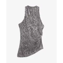 SEVEN SEVEN - Blusa Asimétrico De Lentejuelas Para Mujer Gris