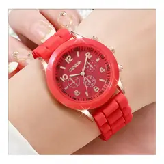 GENEVA - HERMOSO RELOJ CUARZO ROJO PULCERA DE SILICONAROJO