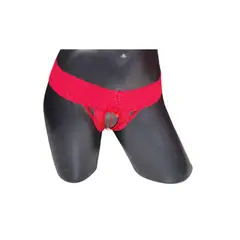 GENERICO - Tanga Hilo en Encaje Mujer Rojo con perlas estimulantes