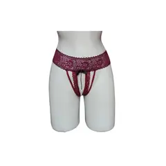 GENERICO - Tanga Hilo en Encaje Mujer VinoTinto con perlas estimulantes