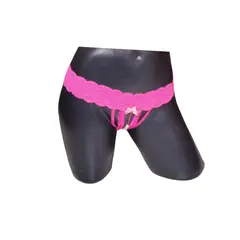 GENERICO - Tanga Hilo en Encaje Mujer fucsia con perlas estimulantes