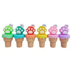 GENERICO - Set Resaltadores Kawaii Huella De Gato Cono Helado X6 unidades