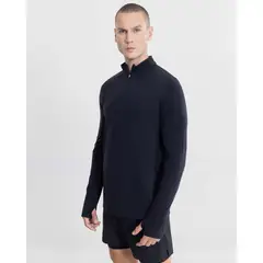 ATMOS - Buzo Cuello Alto Half Zipper Con Bolsillos Para Hombre Negro