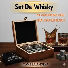 ORIGINAL HEALTH - KIT SET DE WHISKY CON VASOS Y PIEDRAS ENFRIANTES CON ESTUCHE MADERA