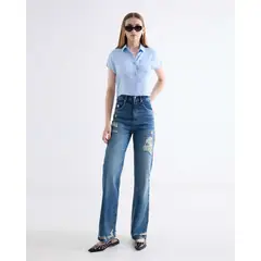 SEVEN SEVEN - Jean Straight Tono Oscuro Para Mujer Azul