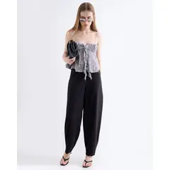 SEVEN SEVEN - Pantalón Barrel Con Pinzas Para Mujer Negro