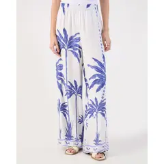 PATPRIMO - Pantalón Palazzo Estampado Palmeras Para Mujer Blanco