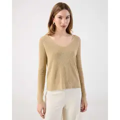 PATPRIMO - Saco Fino Tejido Cuello V Elegante  Para Mujer Café