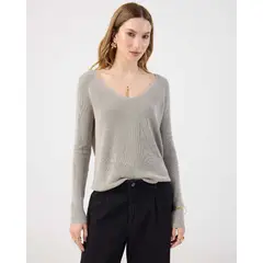 PATPRIMO - Saco Fino Tejido Cuello V Elegante  Para Mujer Gris
