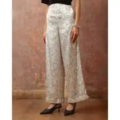 PATPRIMO - Pantalón Ancho Estampado Acabado Satín Para Mujer Crema
