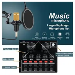 GENERICO - KIT GRABACION PROFESIONAL MICROFONO ECUALIZADOR TARJETA SONIDO V8