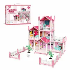 GENERICO - Casa de muñecas 3 pisos habitaciones balcon y terraza luces led con muebles regalo niñas