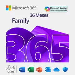 MICROSOFT - Licencia Office 365 Familia KEY 36 Meses 6 Usuarios 30 Dispositivo PIN