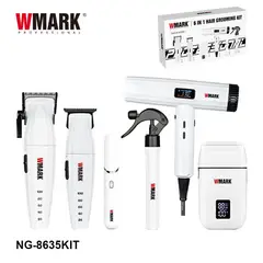 VGR - Kit De Peluquería Para Barberia profesional WMARK 6 en 1 NG-8635 Blanco