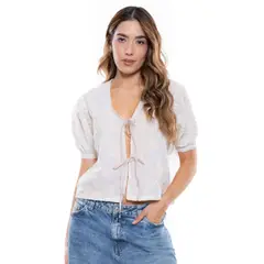 COLOR BLUE - Camisa Manga Corta Anudada En Frente