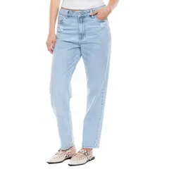 COLOR BLUE - High Waist Mom Fit Jeans Tono Claro Con Rotos