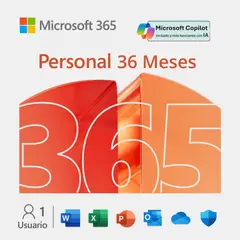MICROSOFT - Licencia Office 365 Personal 36 Meses: PIN Original, 1 TB OneDrive - 5 Dispositivos