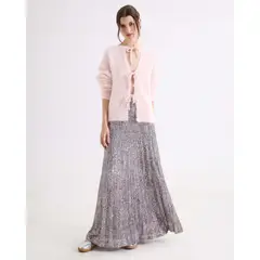 SEVEN SEVEN - Falda Plisada Con Lentejuelas Para Mujer Plata