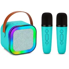 OEM - Parlante Karaoke Portátil Mini Con Micrófono Inalámbrico Bluetooth Doble Azul