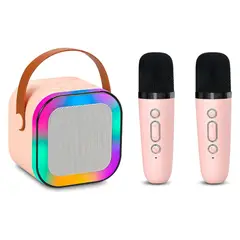 OEM - Parlante Karaoke Portátil Mini Con Micrófono Inalámbrico Bluetooth Doble Rosa