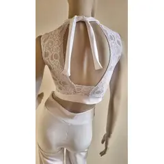 VIA7 - Pantalón Licrado Wide Leg - Talle Alto y Caída Fluida