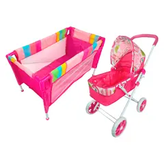 GENERICO - Coche Paseador Moisés + Corral Cuna Bebé Muñecas Juguete
