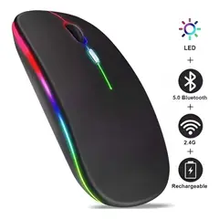 GENERICO - Mouse Ratón Recargable 2 en 1 Inalámbrico Y Bluetooth Led Gaming